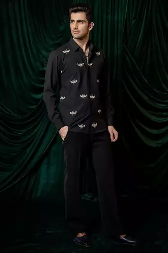 Black embroidered lycra strech shirt