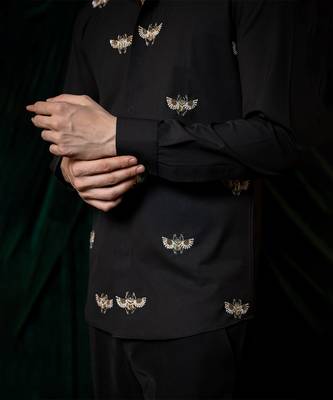 Black embroidered lycra strech shirt 3