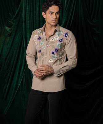 Red embroidered lycra strech shirt 3
