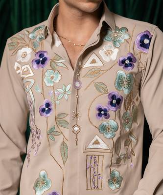 Red embroidered lycra strech shirt 4