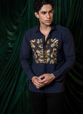 Blue embroidered lycra strech shirt 1