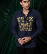 Blue embroidered lycra strech shirt