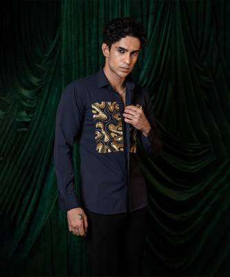 Blue embroidered lycra strech shirt 2