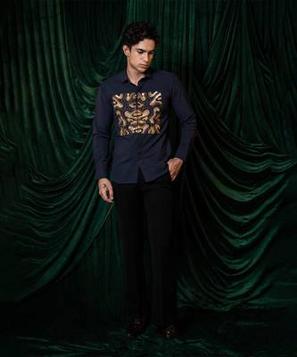 Blue embroidered lycra strech shirt 3