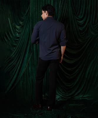 Blue embroidered lycra strech shirt 4