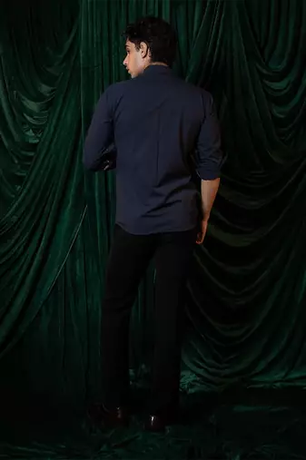 Blue embroidered lycra strech shirt