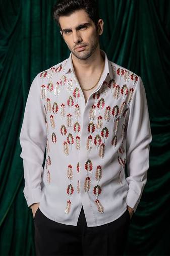 White embroidered armani shirt