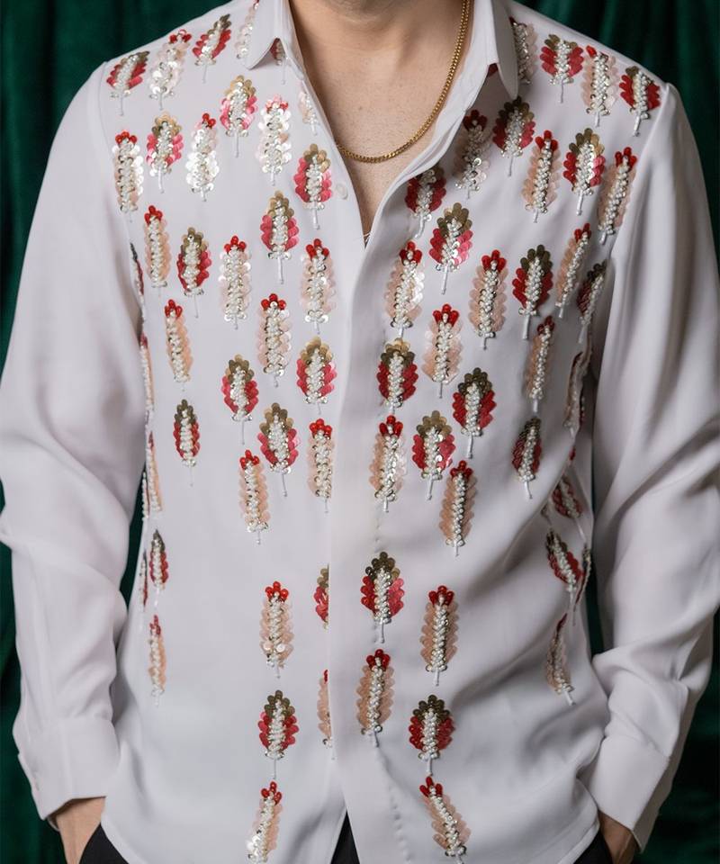 White embroidered armani shirt