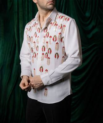 White embroidered armani shirt 3