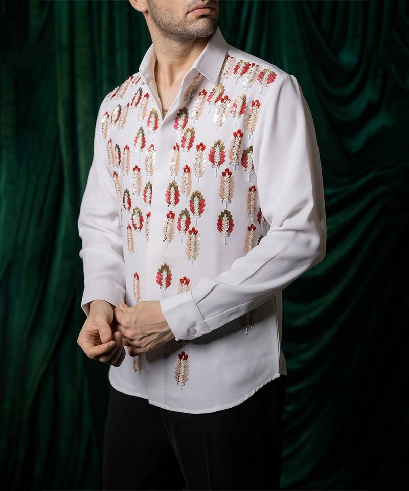 White embroidered armani shirt