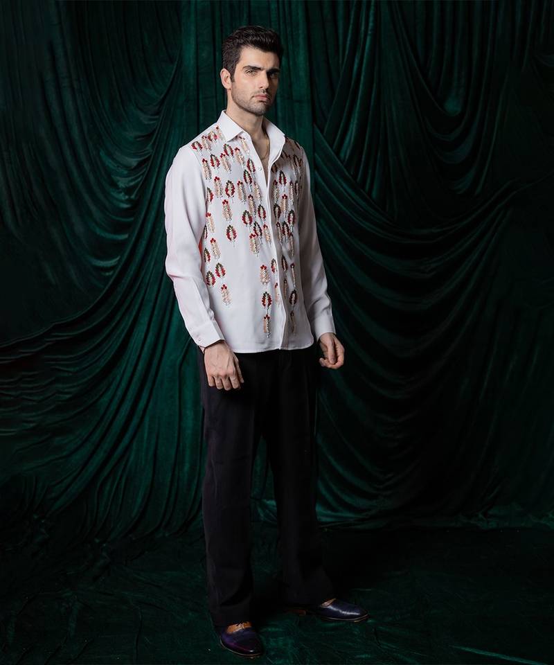 White embroidered armani shirt