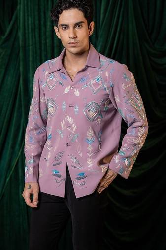 White embroidered giza cotton shirt