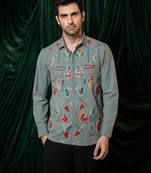 Olive green embroidered lycra strech shirt