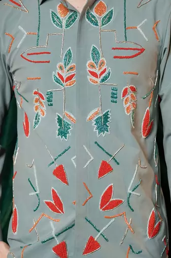 Olive green embroidered lycra strech shirt