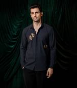 Navy blue embroidered lycra strech shirt