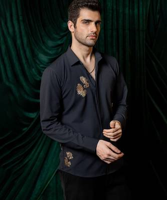 Navy blue embroidered lycra strech shirt 3