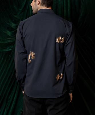 Navy blue embroidered lycra strech shirt 4
