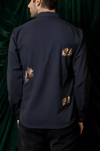 Navy blue embroidered lycra strech shirt