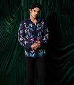 Blue embroidered lycra strech shirt