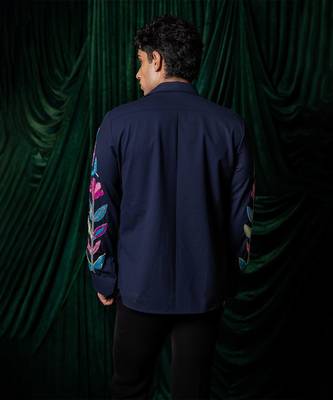 Blue embroidered lycra strech shirt 4