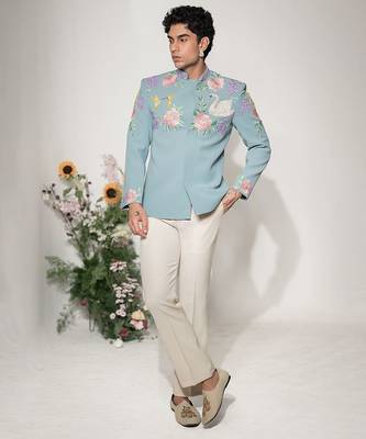 Blue embroidered armani bandhgala and pant 1