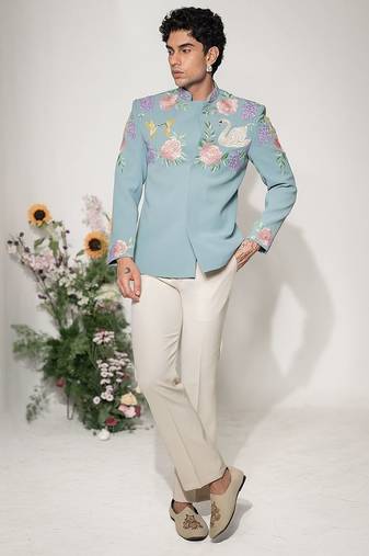 Blue embroidered armani bandhgala and pant