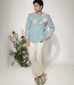 Blue embroidered armani bandhgala and pant