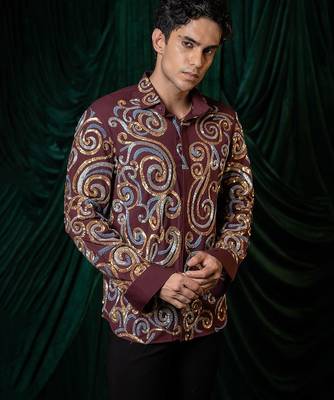 Red embroidered lycra strech shirt 3