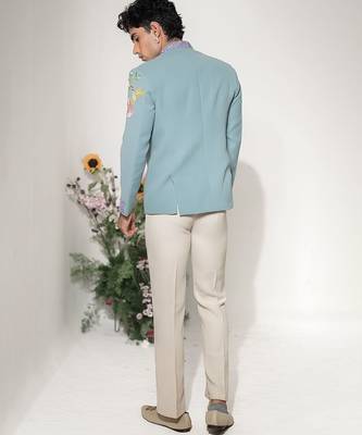 Blue embroidered armani bandhgala and pant 2