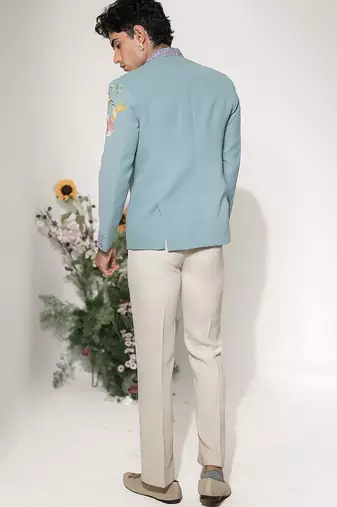 Blue embroidered armani bandhgala and pant