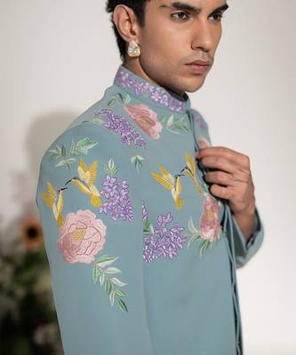 Blue embroidered armani bandhgala and pant 3