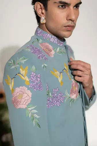 Blue embroidered armani bandhgala and pant
