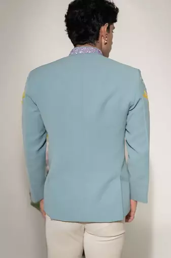Blue embroidered armani bandhgala and pant