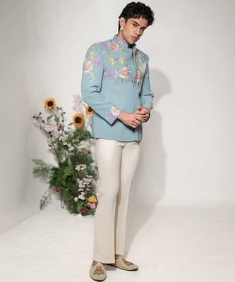 Blue embroidered armani bandhgala and pant 5