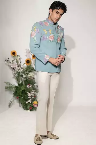 Blue embroidered armani bandhgala and pant
