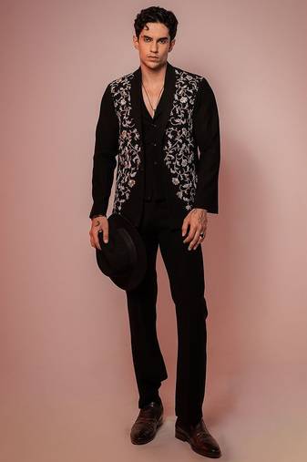 Black embroidered armani shacket