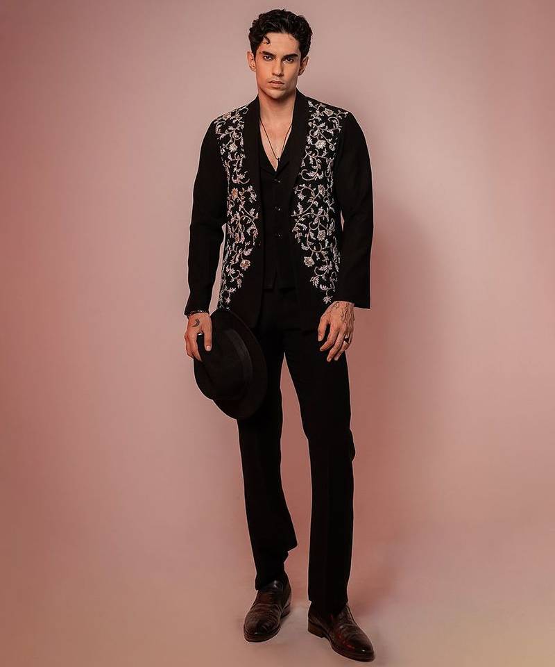 Black embroidered armani shacket