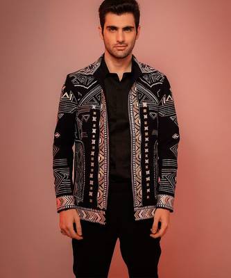 Blue embroidered lycra strech shacket 1
