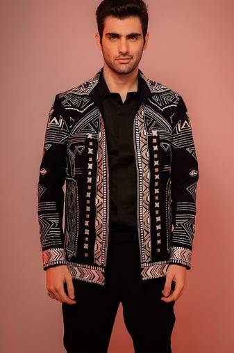 Blue embroidered lycra strech shacket