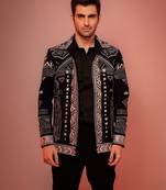 Blue embroidered lycra strech shacket