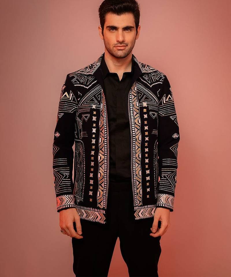 Blue embroidered lycra strech shacket