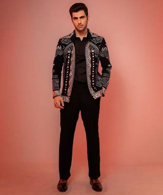 Blue embroidered lycra strech shacket 2