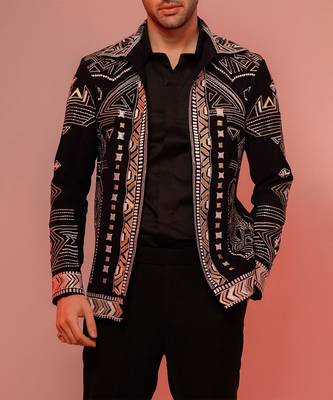 Blue embroidered lycra strech shacket 3