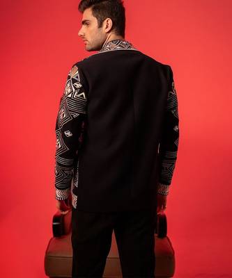 Blue embroidered lycra strech shacket 4