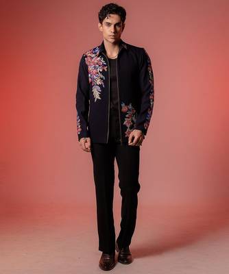 Blue embroidered armani shacket 1