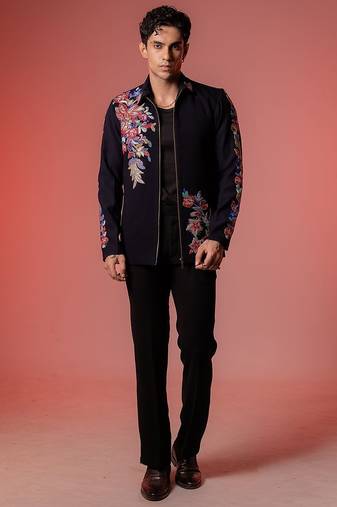 Blue embroidered armani shacket