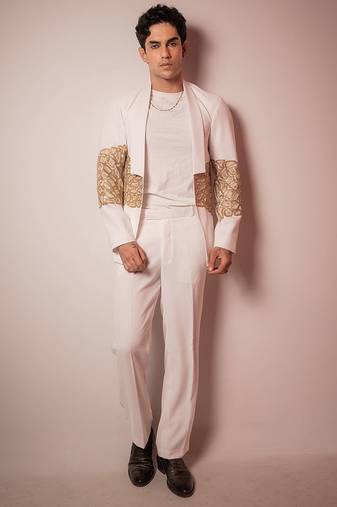 Ivory embroidered armani blazer