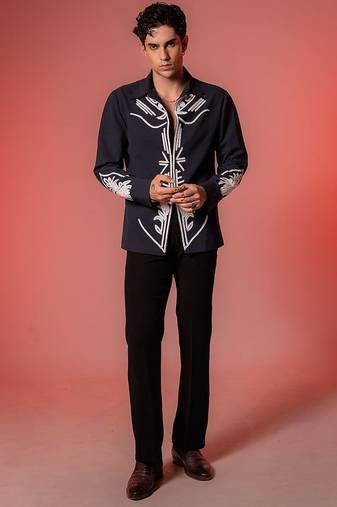 Blue embroidered lycra strech shirt