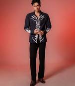 Blue embroidered lycra strech shirt