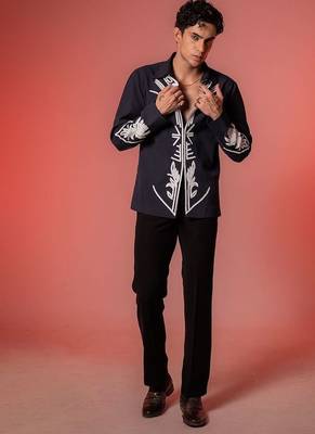 Blue embroidered lycra strech shirt 2
